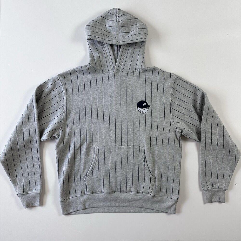 MALBON GOLF x BEAMS / NYY style  striped pullover hoodie new Gray Size L